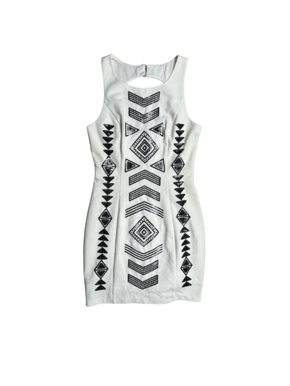 Design Lab Lord & Taylor White Geometric Embroidered Dress S